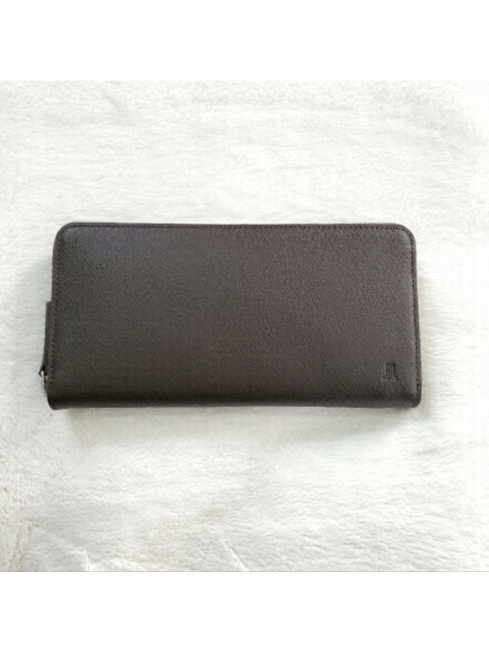 Authentic LANVIN COLLECTION Brown Saffiano Leather Zip Around Long Wallet